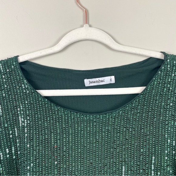 Jasambac Green Sequin Sparkly Special Occasion Top Holiday Party NYE Glam 2XL - Picture 2 of 16